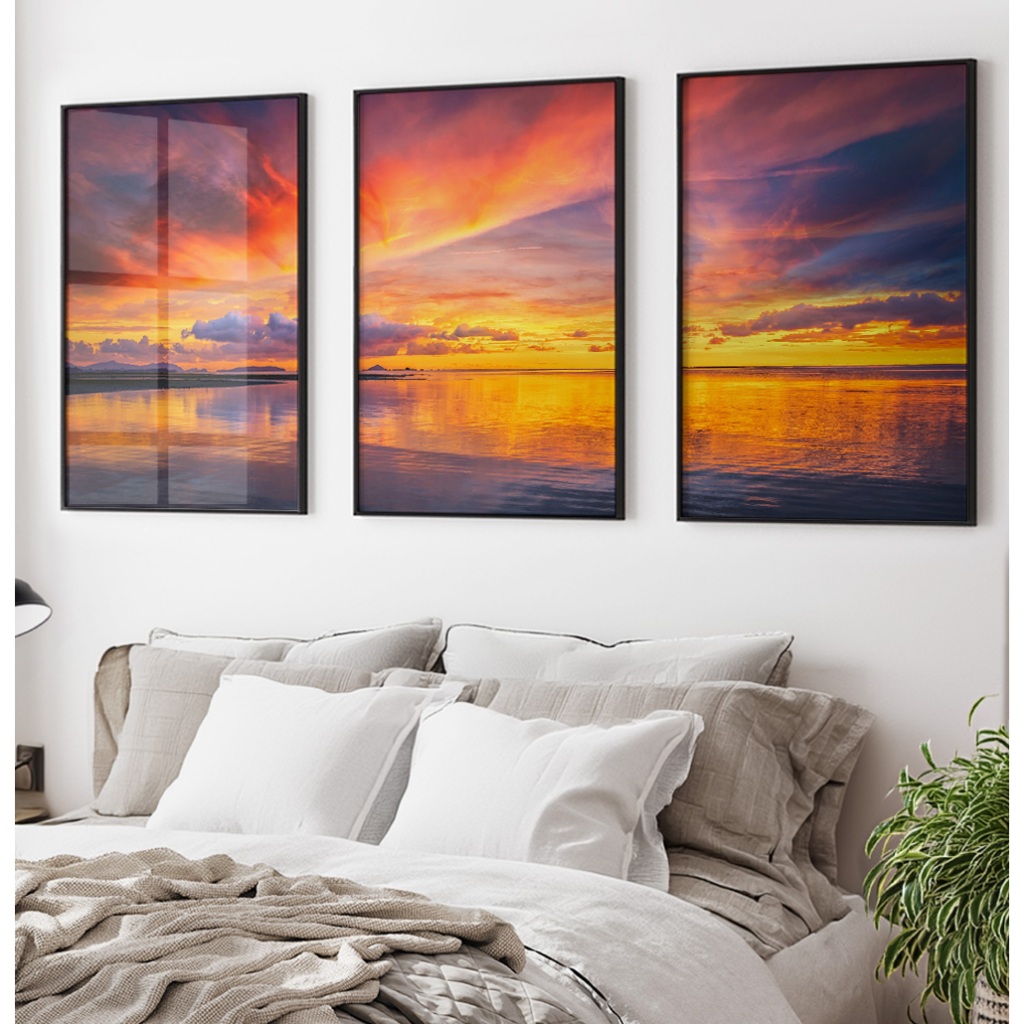 Quadro Paisagem Quadro Com Moldura E Vidro Quadro Decorativo Sala Quadro Quarto Céu Entardecer Trio