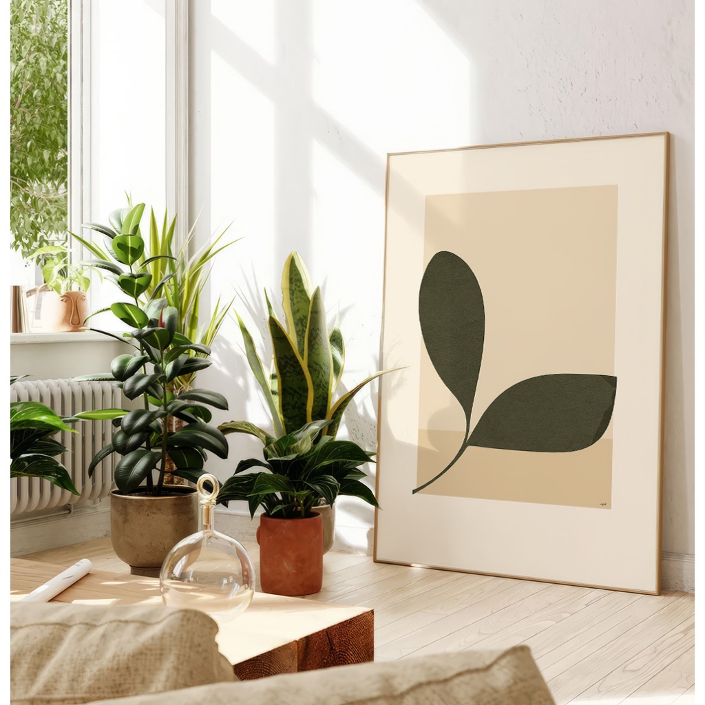 Quadro Minimalista Decorativo Sala Grande Quadro Folhagem Verde Com Moldura Quadro Natureza Planta