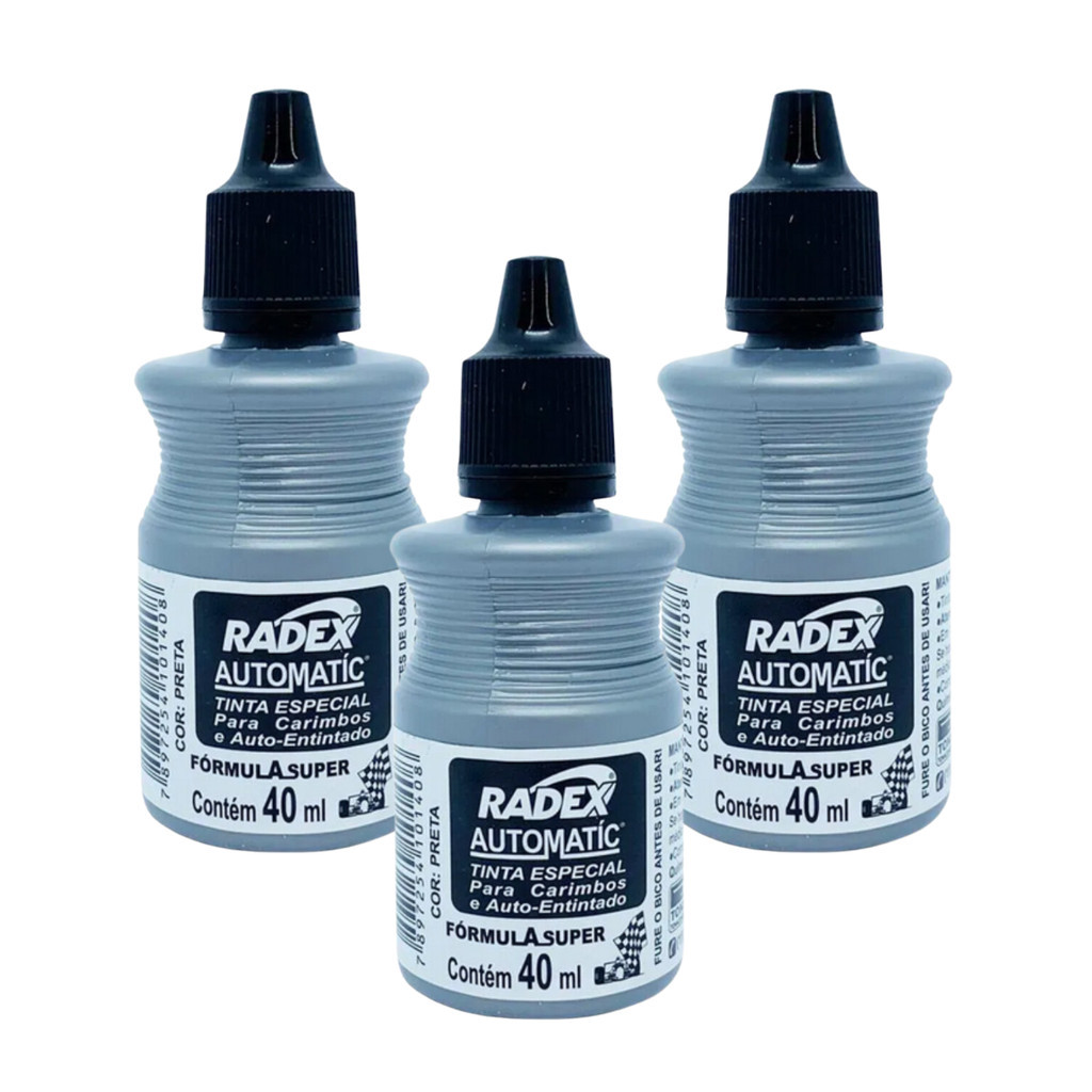 Kit 3 Tinta para Carimbo Automático Automatic Radex Preto