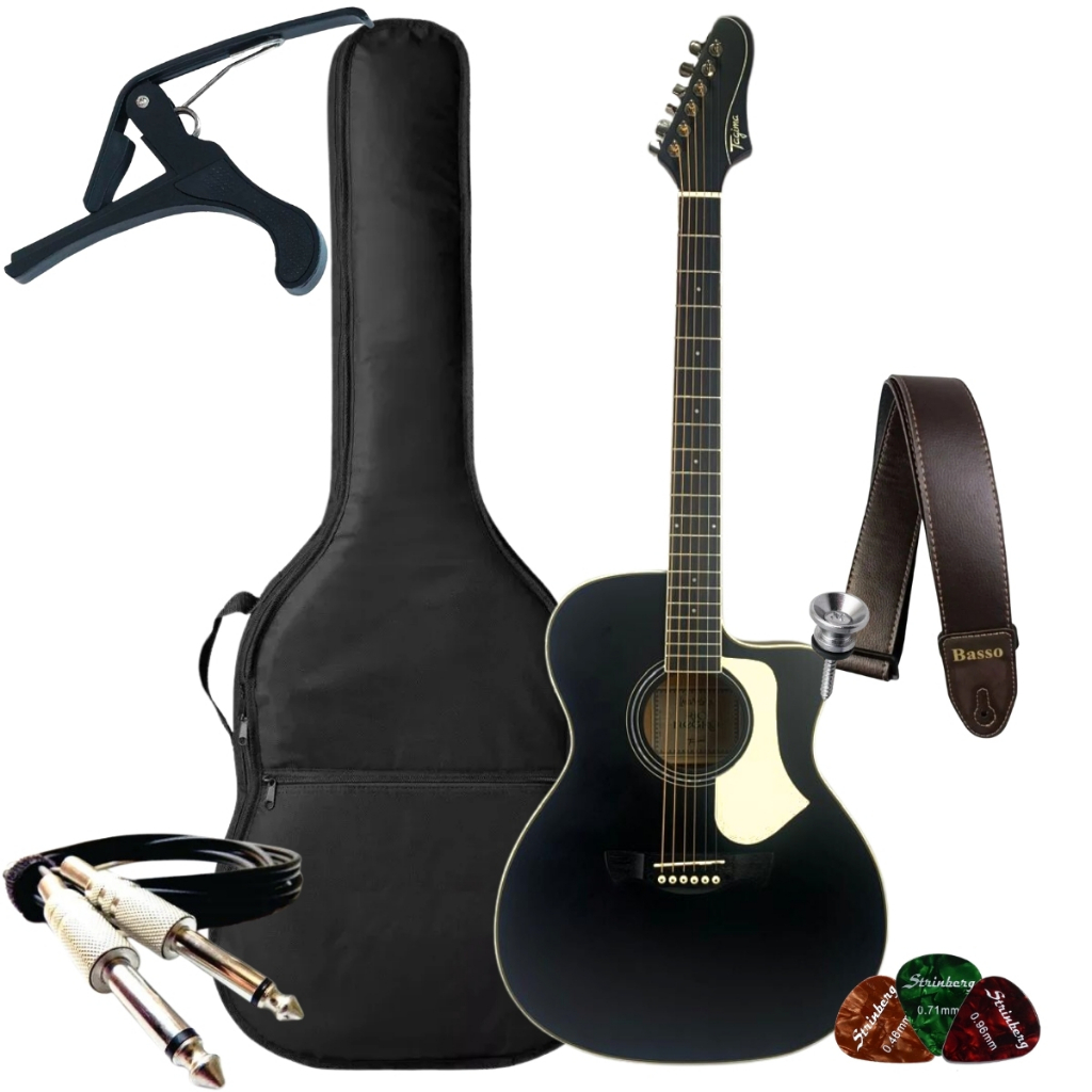 Kit Violão Tagima Rio Negro Elétrico Grand Auditorium Aço + Acessórios