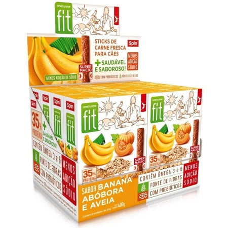 Produto Display Petiscos Para Cães Stick Fit Spin Pet - 50g - banana + abobora + aveia 8un