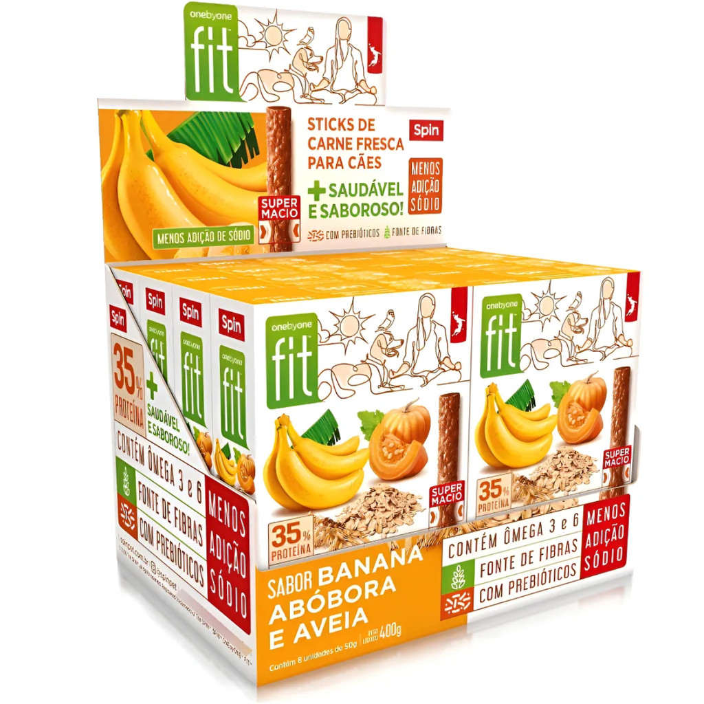 Display Petiscos Para Cães Stick Fit Spin Pet - 50g - Banana + Abóbora + Aveia 8un
