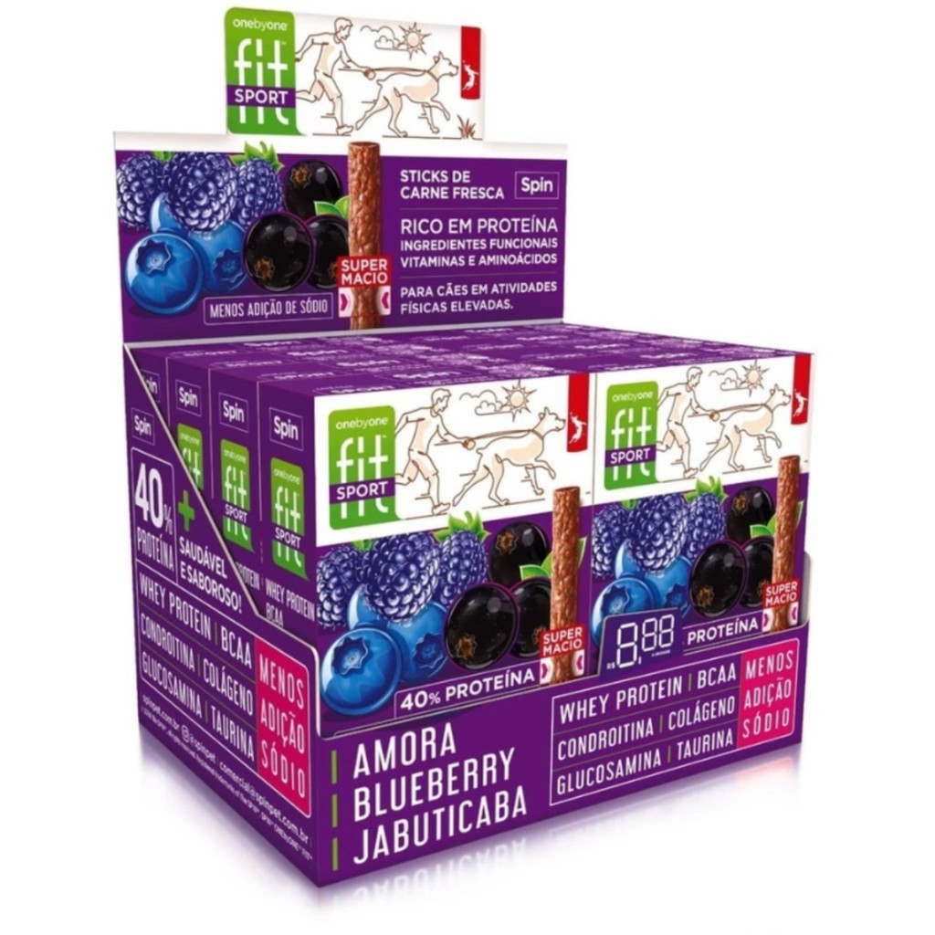 Display Stick Spin Fit Pet 40% Proteína BCAA Whey Para Cães - 50g - Amora + Blueberry + Jabuticaba 8un