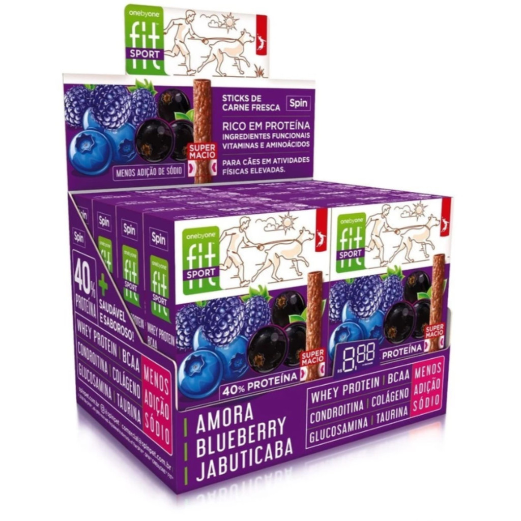 Display Petiscos Para Cães Sticks Fit Spin Pet - 50g - Amora + Blueberry + Jabuticaba 8un