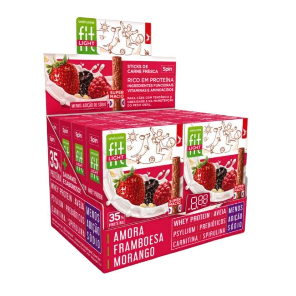 DisplayStick Fit Spin Pet 50g Amora Framboesa Morango Cães 8un