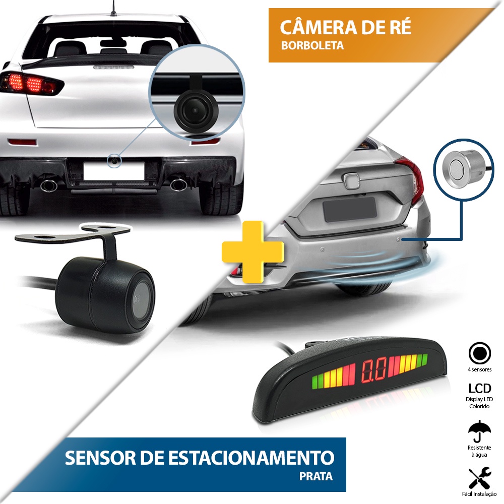 Kit Sensor de Ré Prata + Câmera de Ré Traseira Spin 2012 2013 2014 Estacionamento Aviso Sonoro Display Medidor Distância