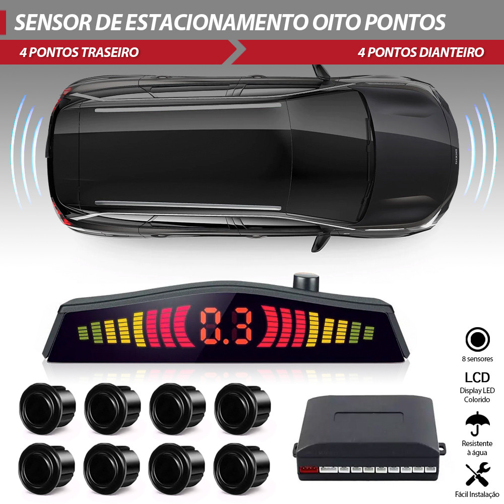 Sensor Dianteiro Traseiro Preto Spin 2011 2012 2013 2014 Estacionamento 8 Pontos Display Sonoro