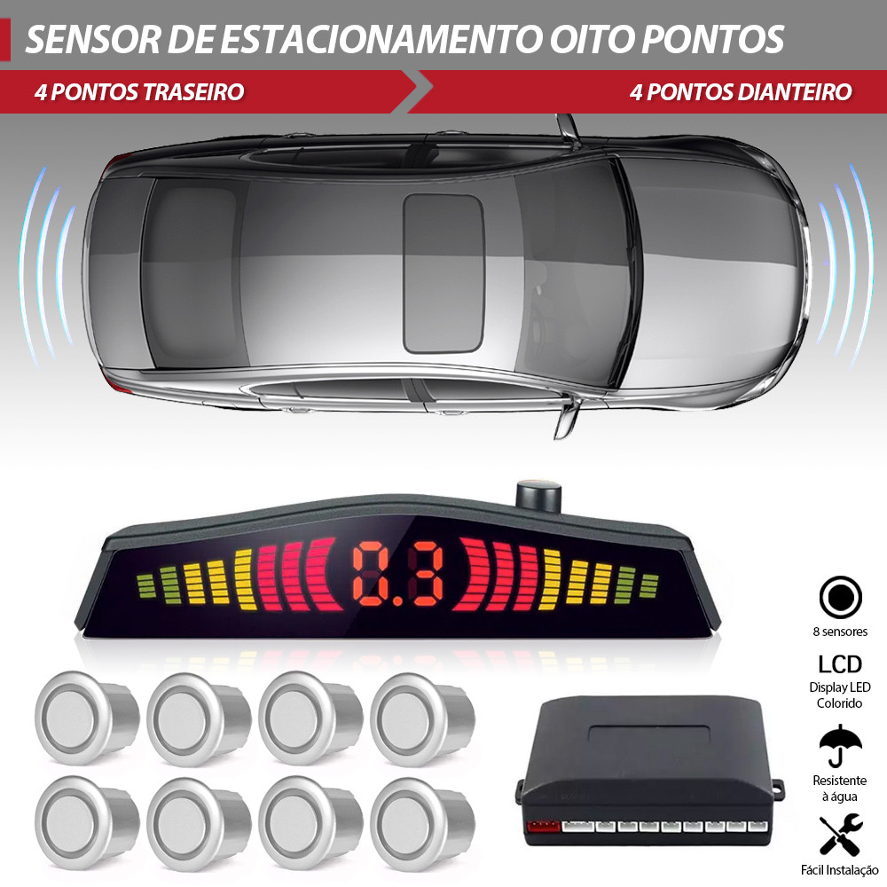 Sensor Dianteiro Traseiro Prata Spin 2012 2013 2014 Estacionamento 8 Pontos Display Sonoro