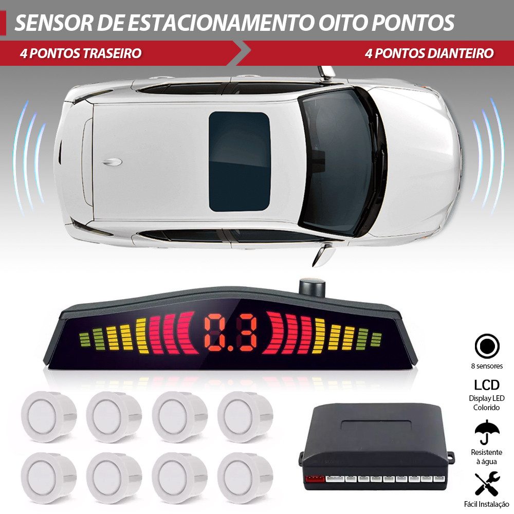 Sensor Dianteiro Traseiro Branco Spin 2011 2012 2013 2014 Estacionamento 8 Pontos Display Sonoro