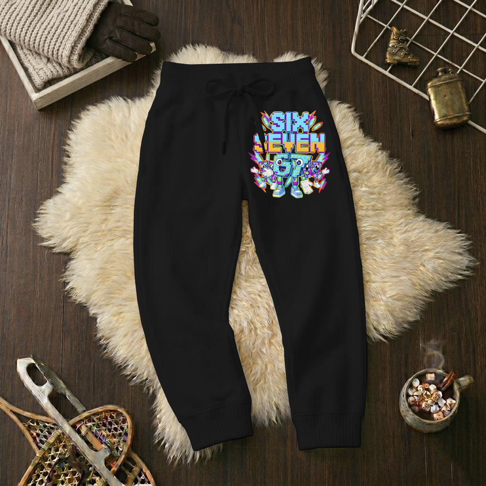 Calças Infantil Jogger Moletom Estampada Six Seven Punho Flanelado Wide Leg Tamanho 6 16