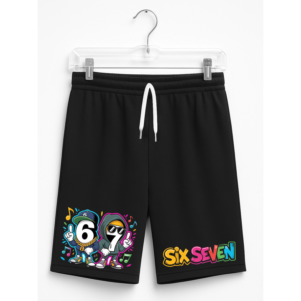 Bermuda Infantil Six Seven 67 Preta Estampada Tecido Macio Confortável Roupa Infantil Verão