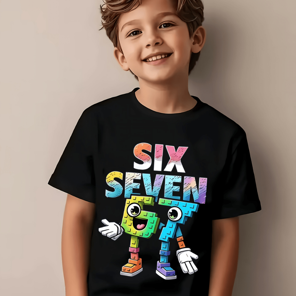 Camiseta Blusa Infantil Masculina Menino Música Six Seven Colorido Tendencia Lançamento Moderna Moda