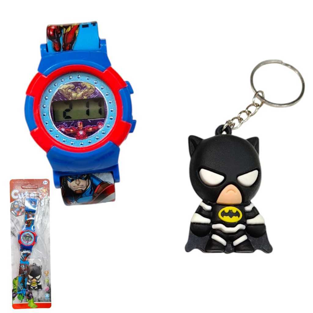 kit 1 Relogio + Chaveiro do Batmam Liga Da Justiça kit infantil para criança Presente De Aniversario-Lembrança