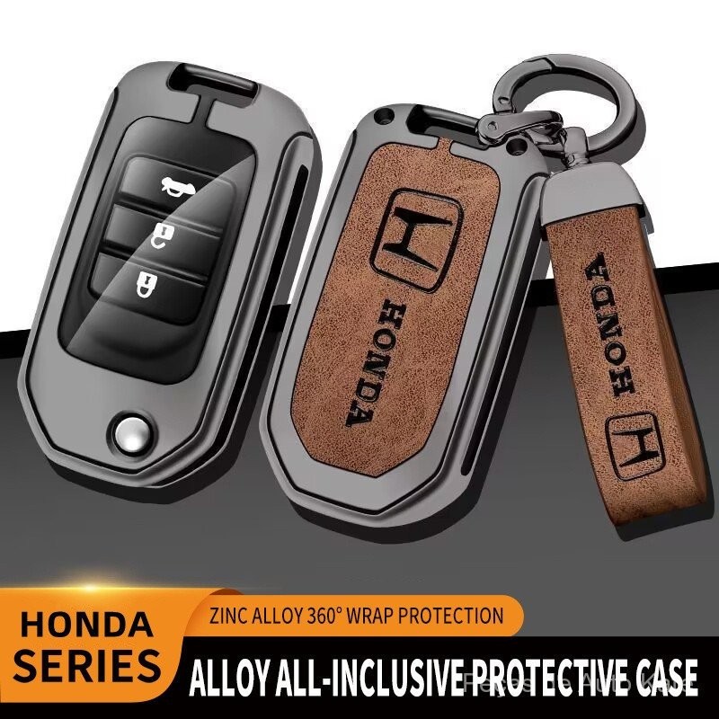 Capa de Chave de Couro em Liga de Zinco para Carro, Capa de Chaveiro para Honda Civic CRV HRV Fit Jazz Accord Insight Le