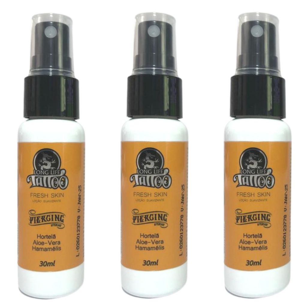 Kit 3 Unidades Spray Piercing Vegan 30ml Cada Loção Suavizante recuperadora Cuidados Pós Perfuração