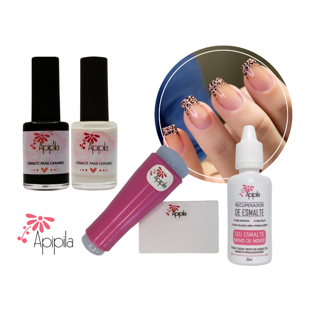 Kit Carimbo Duplo + 2 Esmaltes para Carimbo + Recuperador de Esmalte