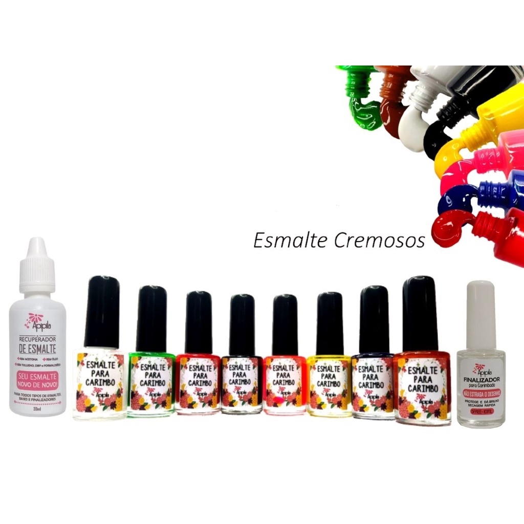 Kit Esmaltes Apipila Ganhe Finalizador e Recuperador- Esmaltes de 8ml