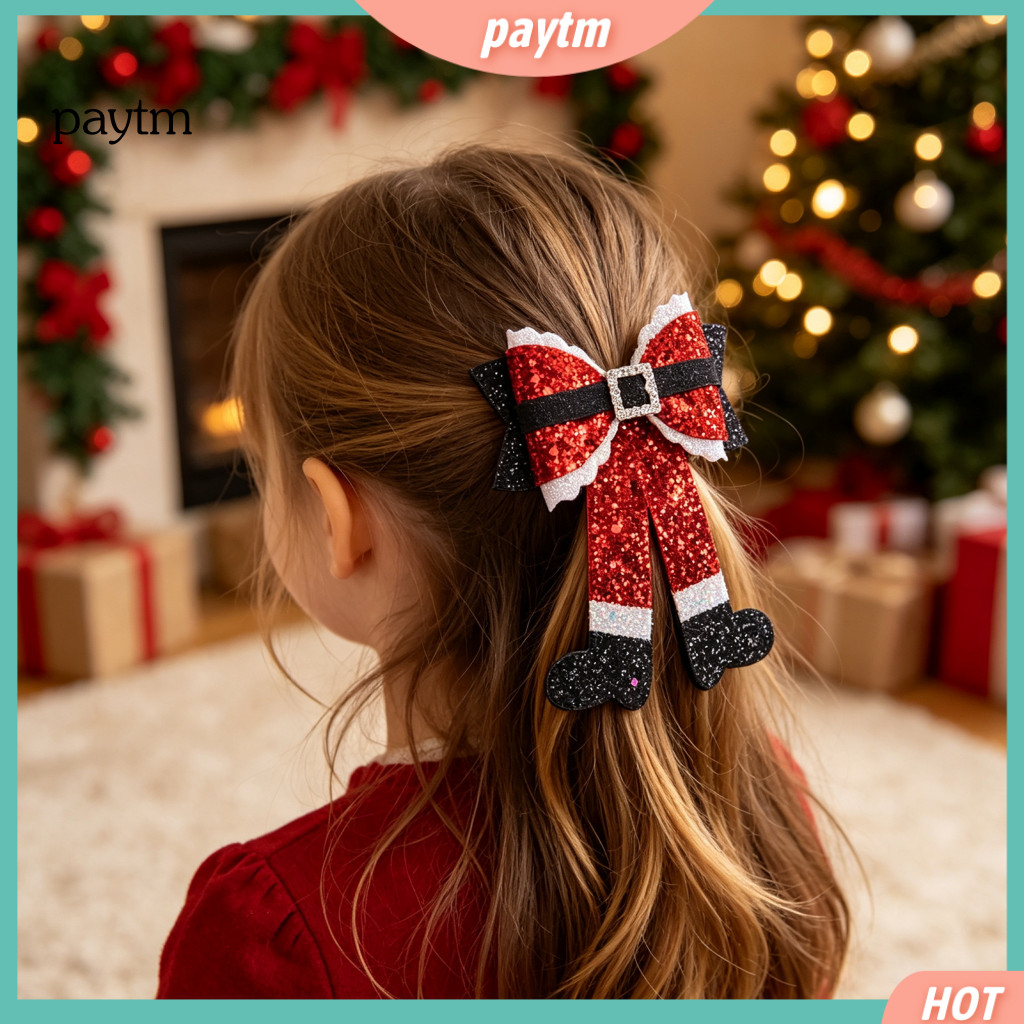 Holiday Hair Clips for Wear Christmas Accessories for Girls Boots Bow Clip Glitter Sequin Hairpin Festive for Party