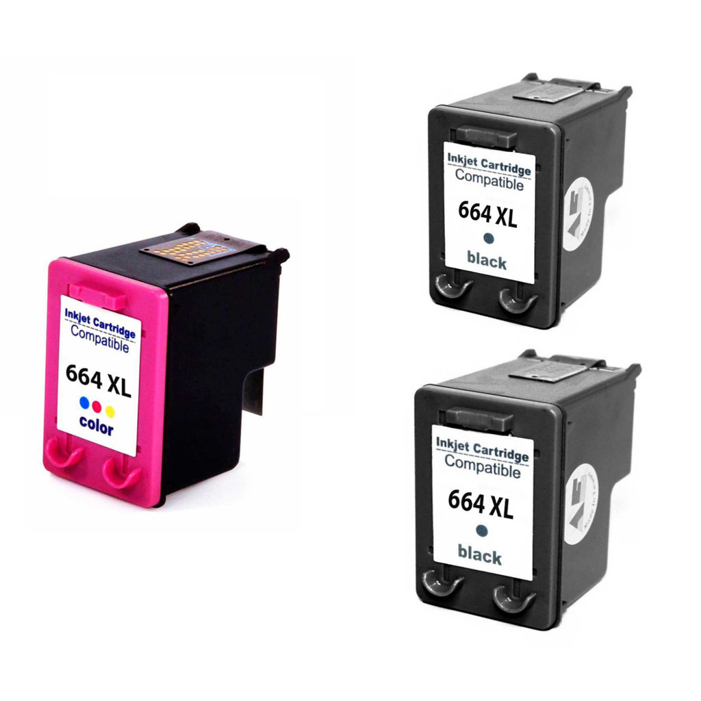 Kit 2x Cartuchos Preto + 1x Color Compatíveis com HP 664XL F6V30A F6V31A
