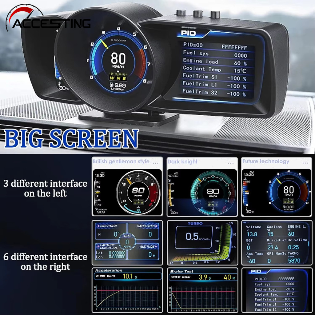 A401/A600 Carro Head Up Display OBD2 G-PS Tela Dupla HUD Painel Multi-Função Velocímetro Digital Sistema De Alarme De Me