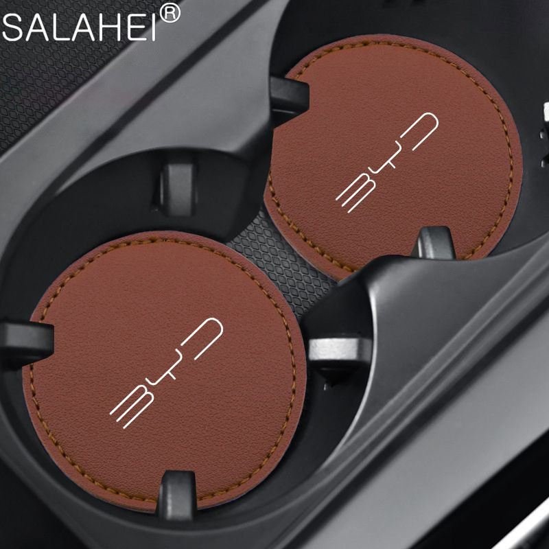Para Byd Han Song Tang Qin PLUS Atto 3 Car Coaster Water Cup Slots Porta Garrafas Em Couro Sem Escorregamento Acessórios