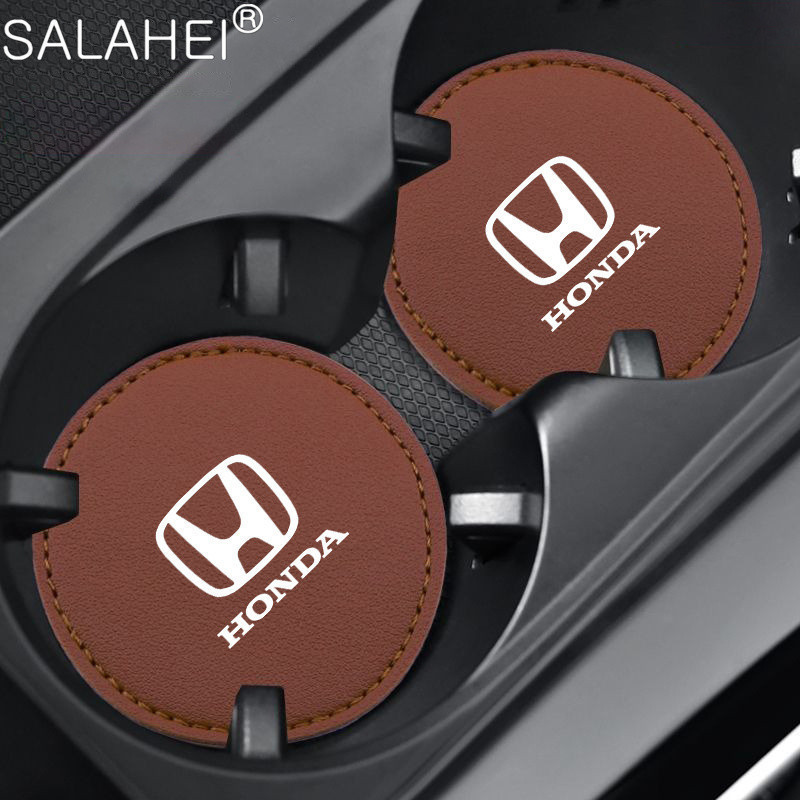 2PCS Carro Coaster Water Cup Não Deslizante Tapete Porta-Copos De Couro Para Honda Mugen Power Civic Accords CRV Hrv