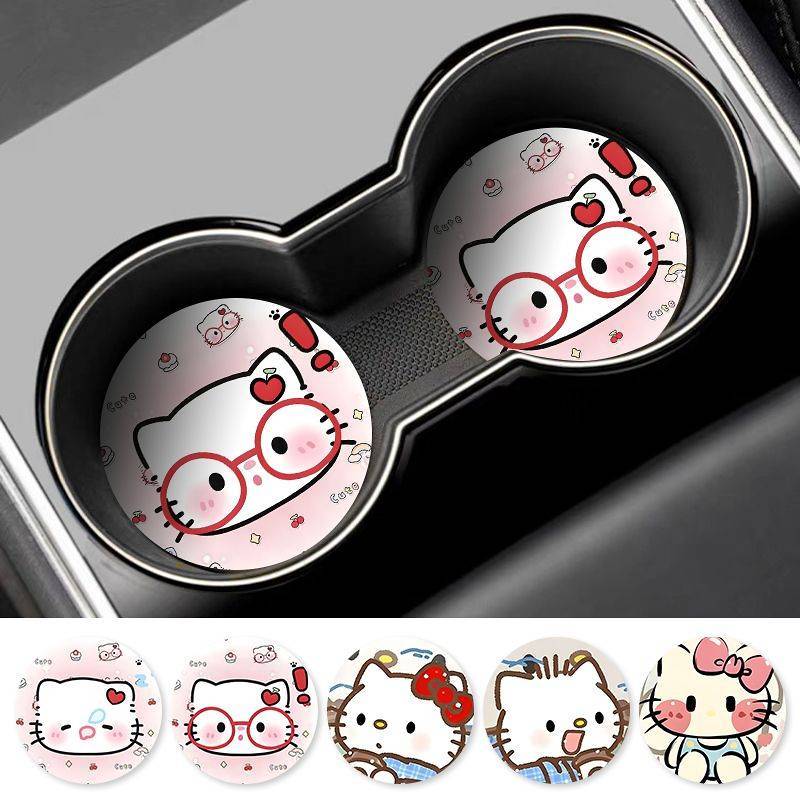 Red Frame Cat Car Coaster Car Water Cup Mat Car Interior Ornaments Non-Slip Storage Pad Universal smSl