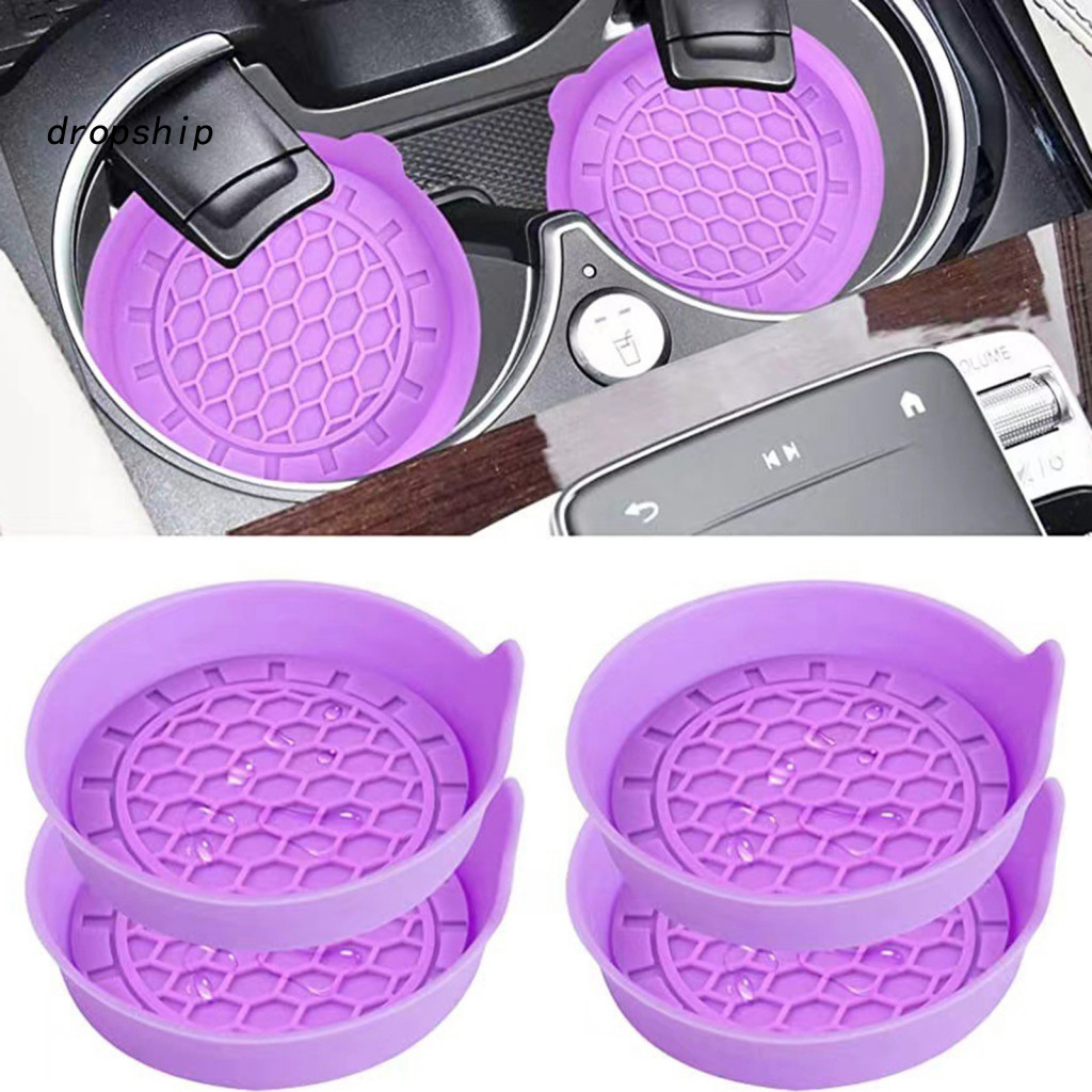 Car Cup Coaster Silicone Accessories 2pcs Coasters Round Water Bottle Holder Anti-slip Heat-resistant Mats Solid Color N