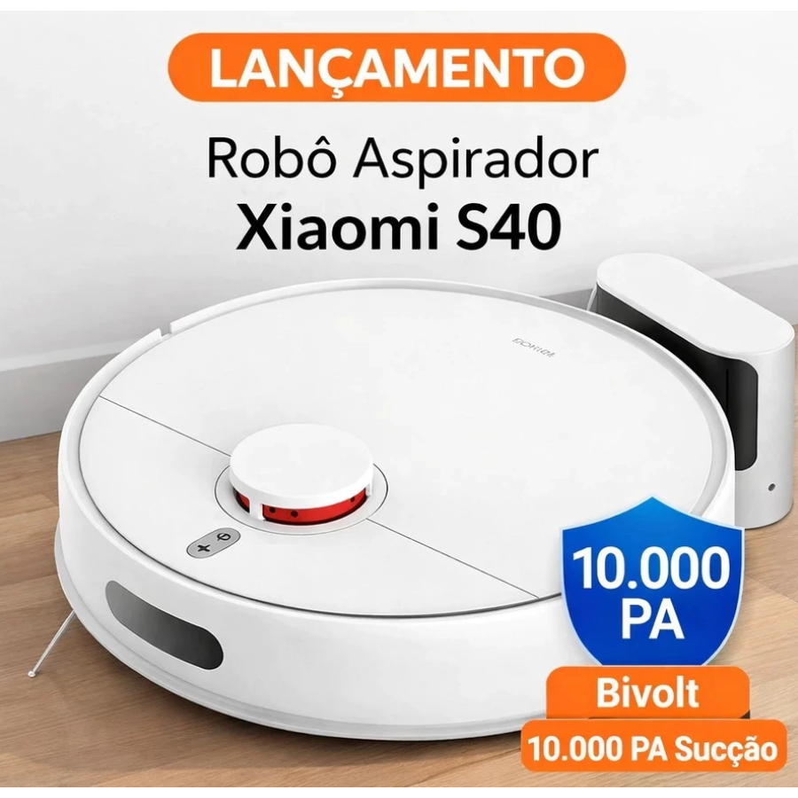 NOVO Robôt Aspirador Xiaomi S40 Bivolt 10000Pa/Mapeamento Laser LDS/Passa Pano/App Alexa