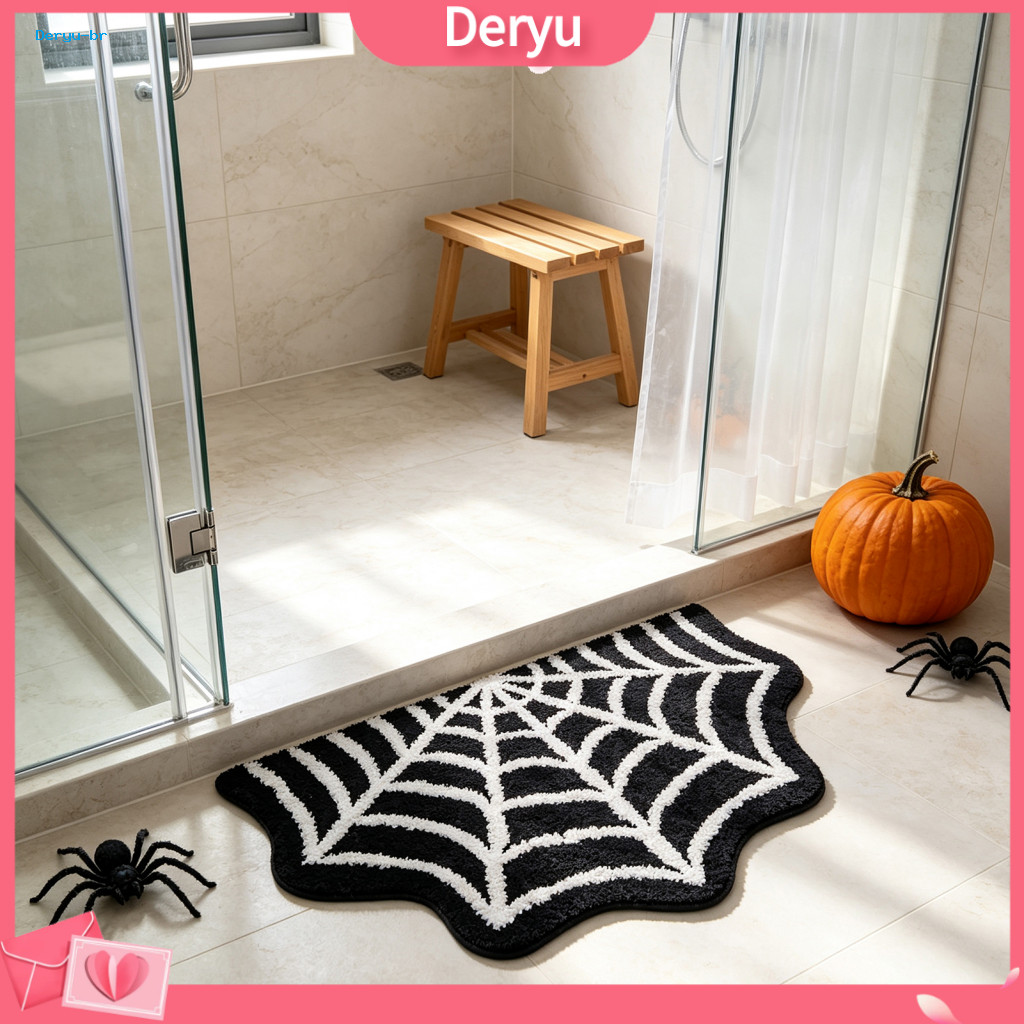 Dark Area Rug Durable Fade-resistant Halloween Bathroom Non-slip Spider Web Bath Mat Pumpkin Lantern Front Door Bedroom
