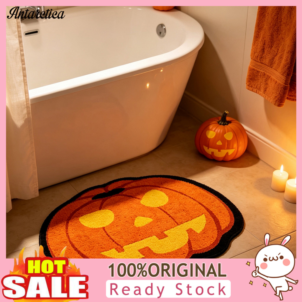 Decorative Home Decor Halloween Floor Mat Bathroom Rug Non-slip Spider Web Bath Pumpkin Lantern Area Front Door Bedroom