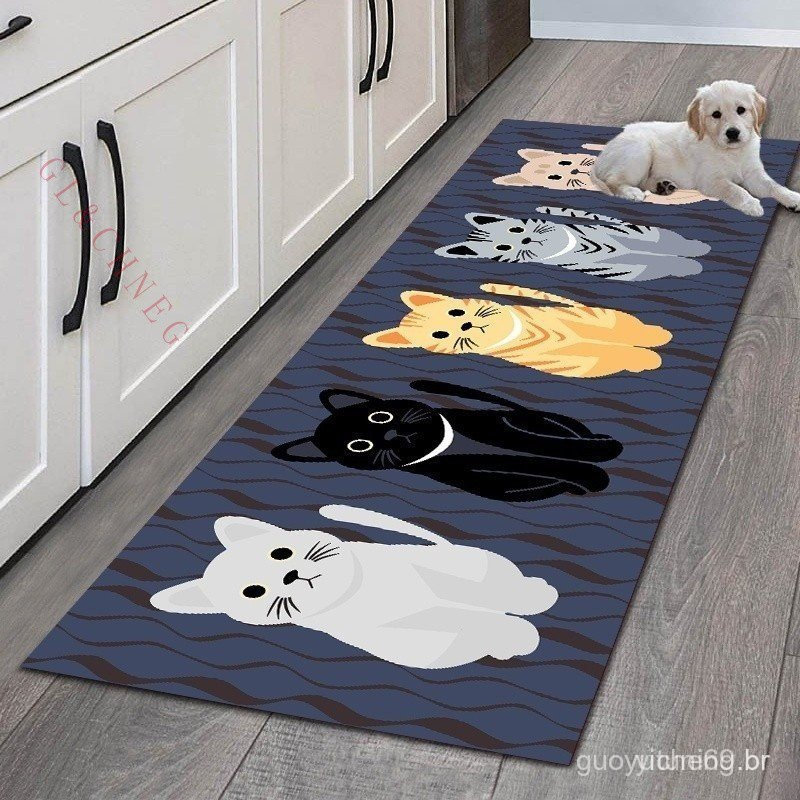 Kitchen Mat for Home Entrance, Bedroom Decoration, Carpet, Cat Carpet, Corridor Bathroom Long Anti-Slip Mat KNLF