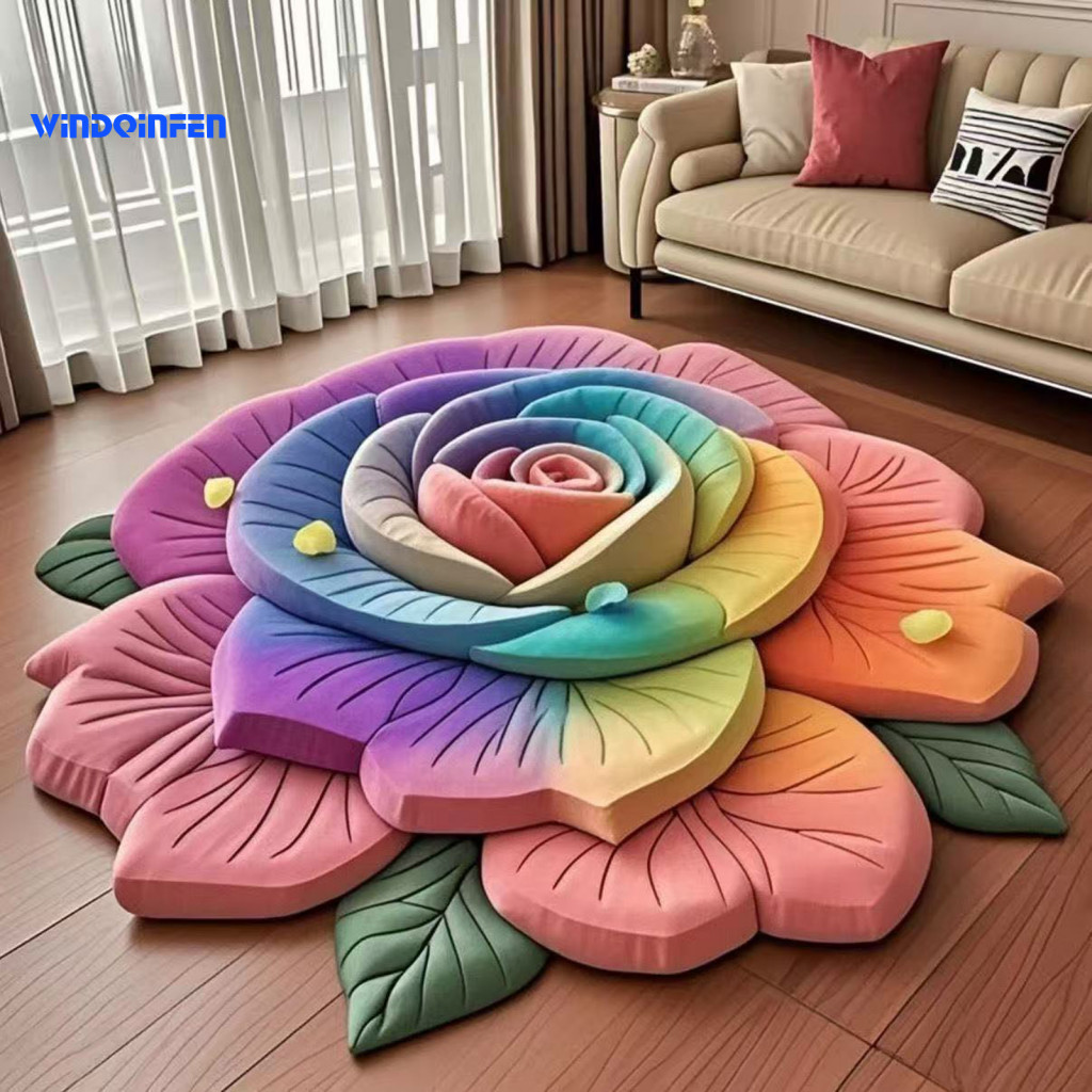 Round Floor Mat Area Rug 3d Flower Shaped Non-slip Bathroom – Super Absorbent Floral for Shower Tub Bedroom Kitchen So