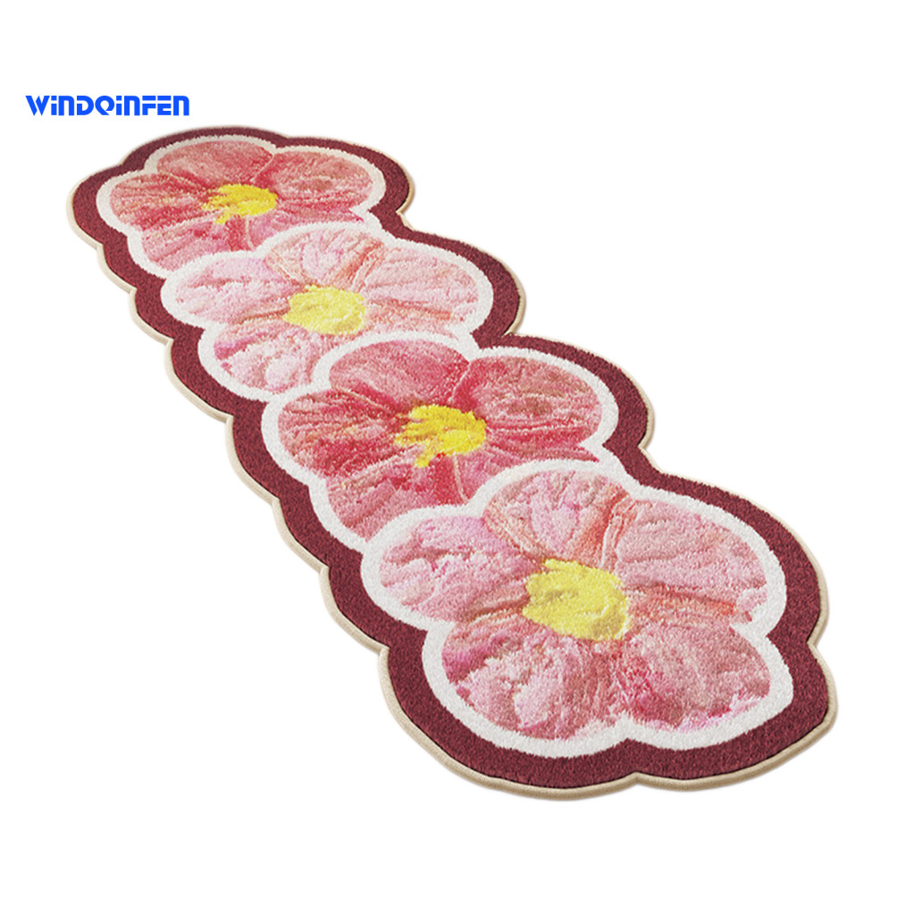 Non-slip Area Rug Rubber Bottom Carpet Faux Cashmere Floral Washable Plush Floor Mat for Room Bedroom Bathroom Home Deco