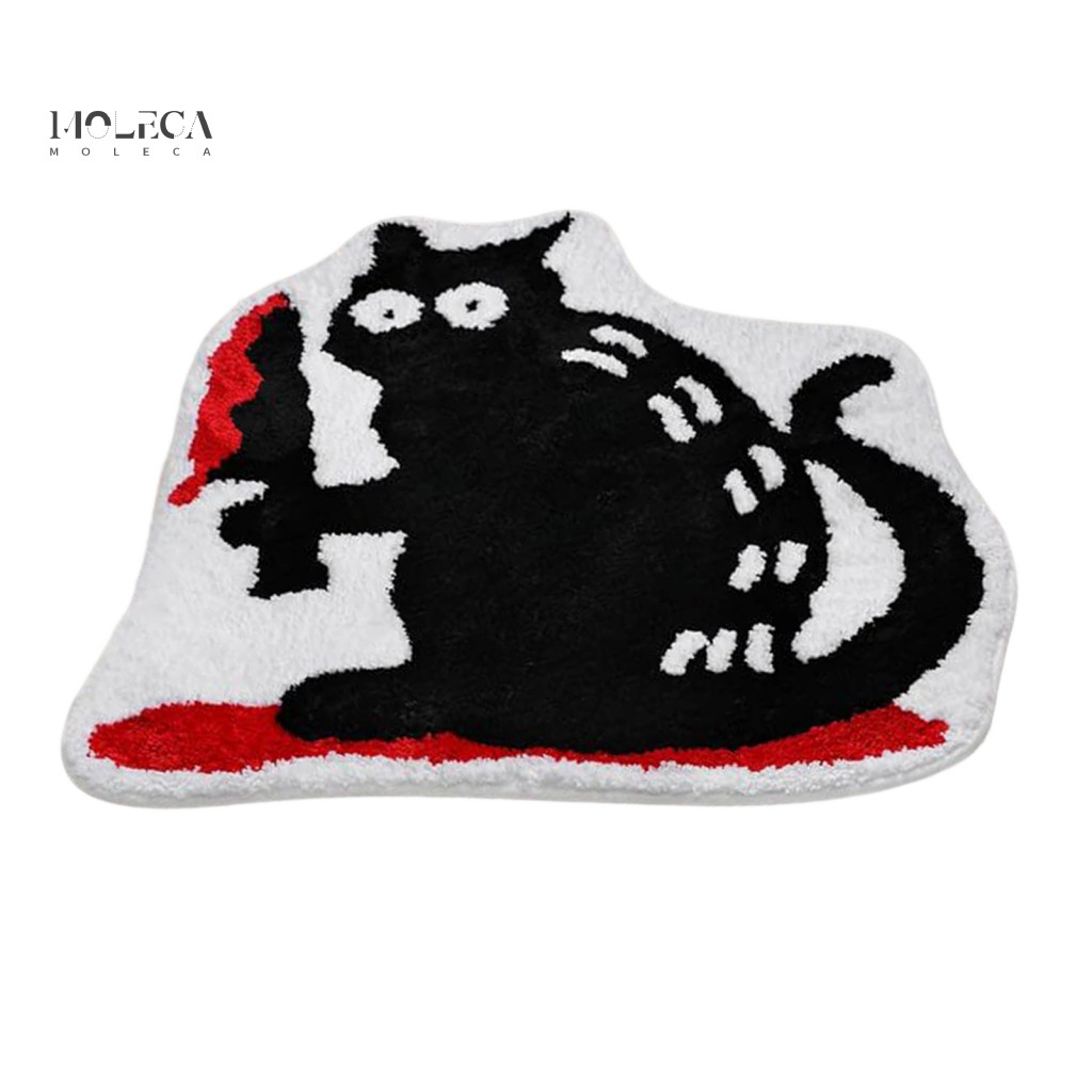 Soft Bathroom Floor Mat Plush Bedroom Halloween Pumpkin Bath Non-slip Rug Absorbent Black Cat Design Perfect for Home En