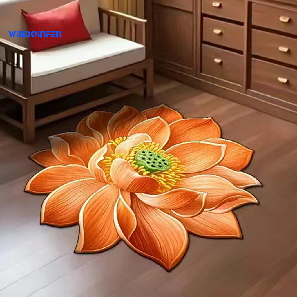 3d Flower Room Rug Lotus Floor Mat – Realistic Anti-slip Area for Kitchen Bedroom Bathroom Playroom Decorative for Hom
