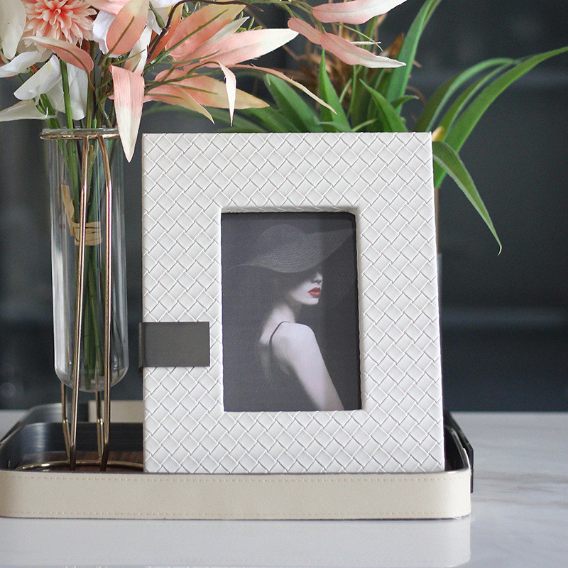 Light luxury minimalist leather photo frame decor for model homes, sales offices, soft decoration, picture frame for liv