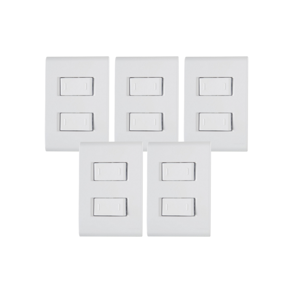 Kit 5 Interruptores Paralelo 2 Teclas Tramontina Liz Branco