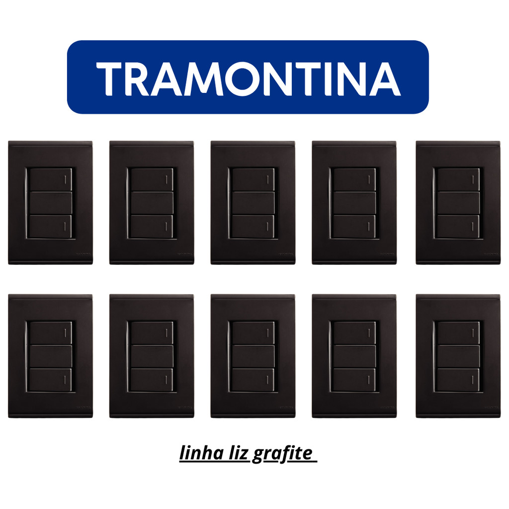 Kit 10 Interruptor Paralelo 2 Teclas Tramontina Liz Grafite