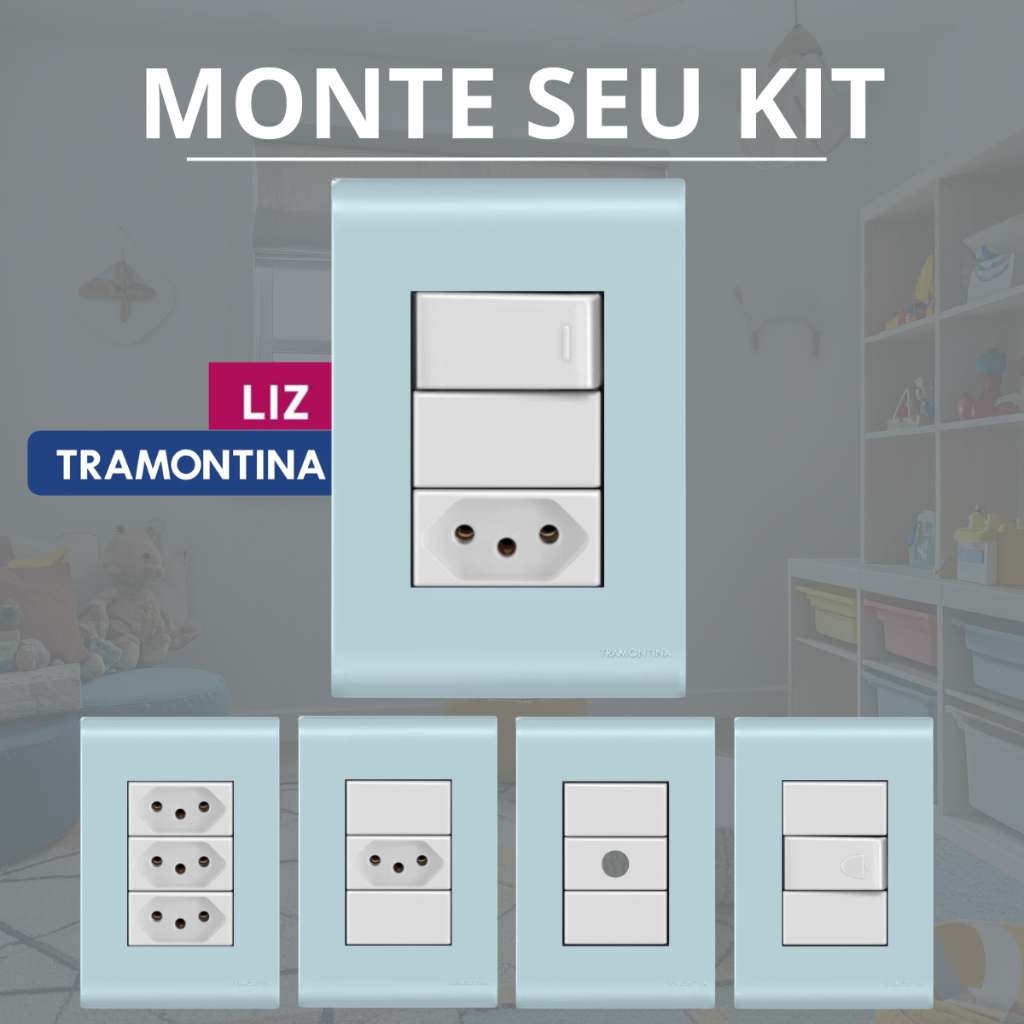 Tomadas Interruptores Modular Azul Quarto Conjunto LIZ Tramontina 4x2 Tecla Simples Paralelo