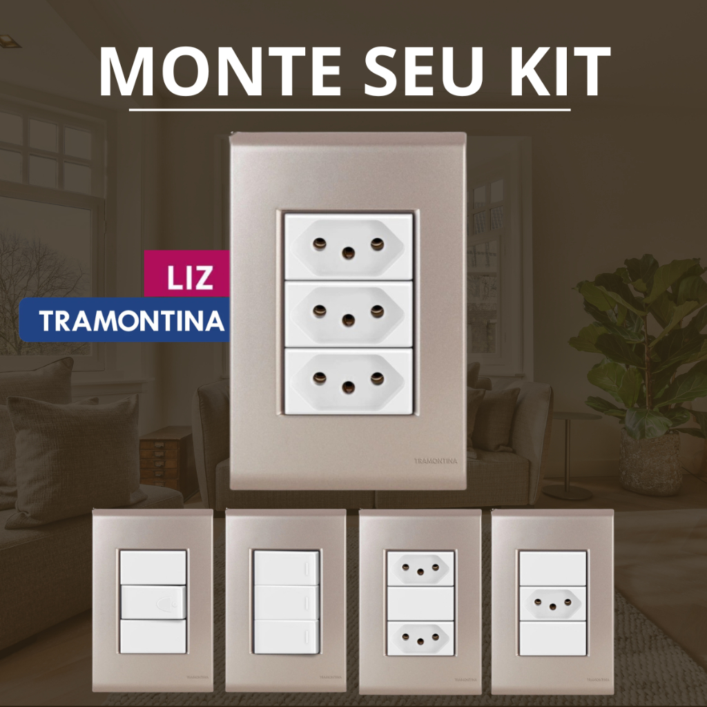 Tomada Dourada LIZ Tramontina Interruptor Ouro Velho Módulo Branco Conjunto 4x2