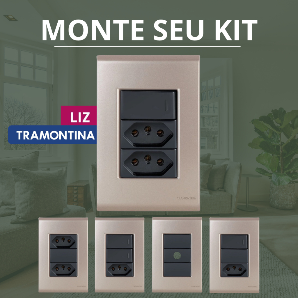 Interruptor Tomada 10A20A Ouro Velho Com Grafite LIZ Tramontina Conjunto Dourado 4x2 4x4 MONTE O SEU