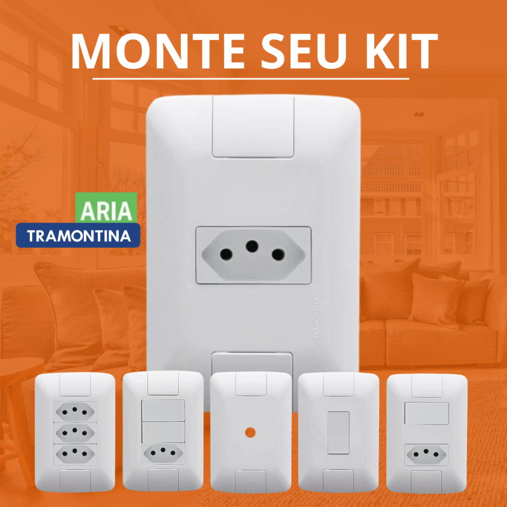 Tomada 10A 20A Interruptor Tramontina Aria Linha Modular Completa 4x2 Branco Tecla Simples Paralelo