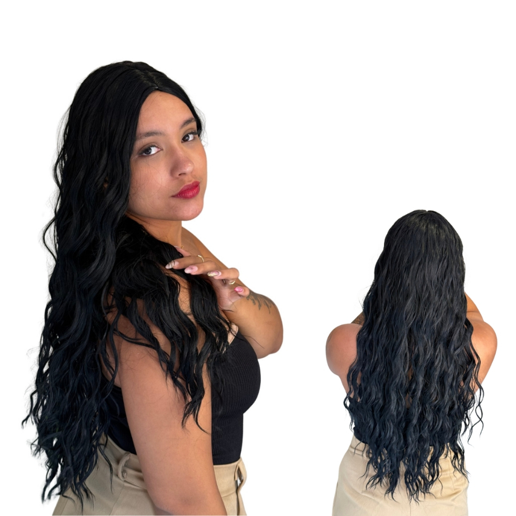 Lace Front Ondulada Luxo Fibra Orgânica Premium Longa Wig