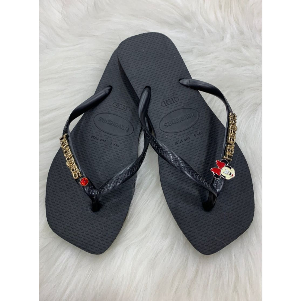Chinelo Havaianas Square Personalizada Preto Minnie