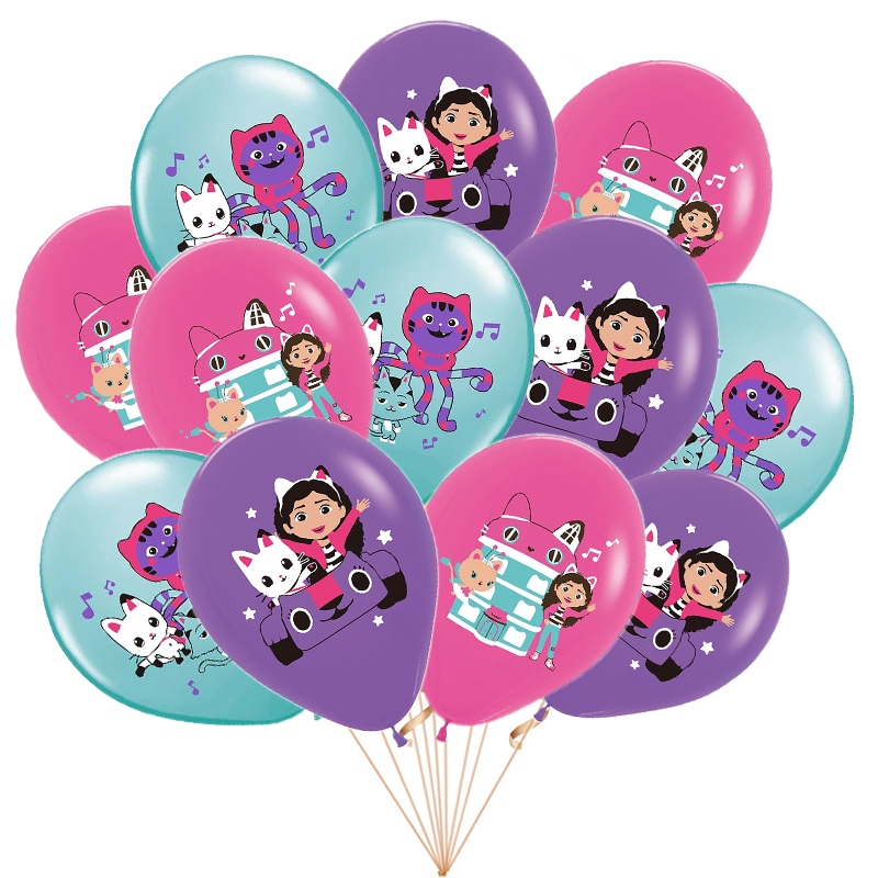 12pcs Cute Cartoon Gabby Dollhouse Cats Tema 12inch Latex Balloon For Kids Decoração De Eventos Festivos De Aniversário