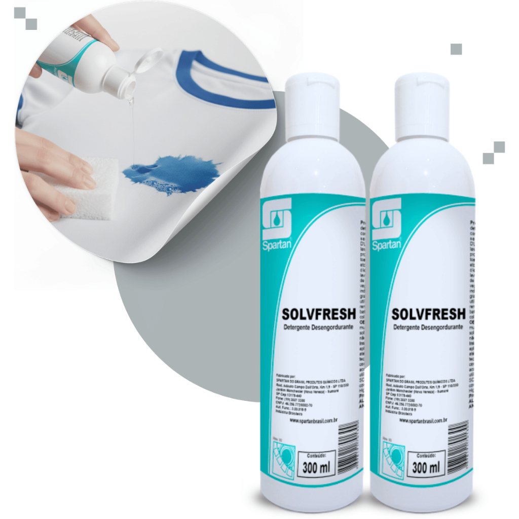 Kit Detergente Tira Manchas Desengordurante Solvfresh Spartan 300ml Canetas Graxas Molhos Gorduras