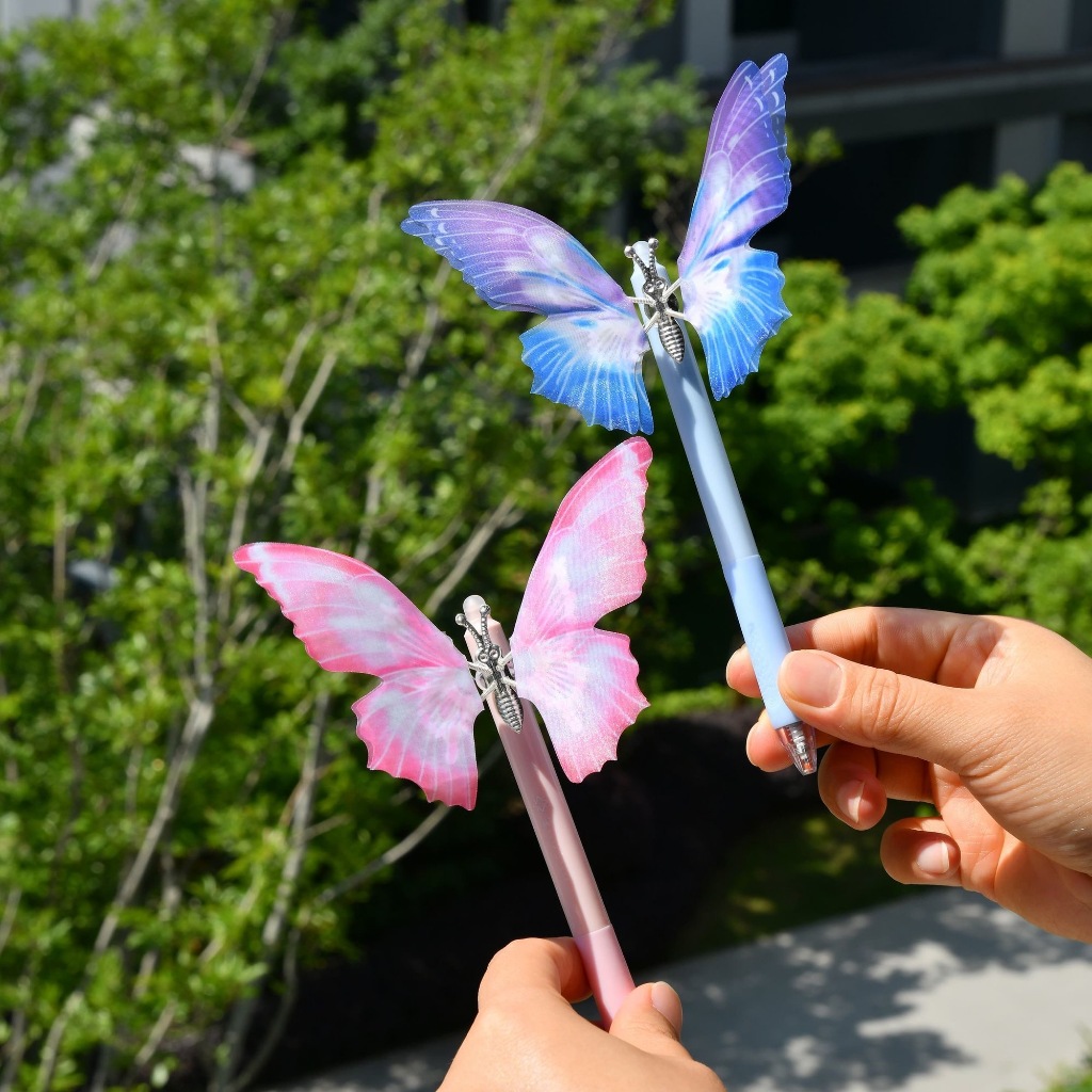 Nova borboleta de metal fácil de apagar imprensa caneta neutra bonito desenho animado novo produto estudante escrevendo