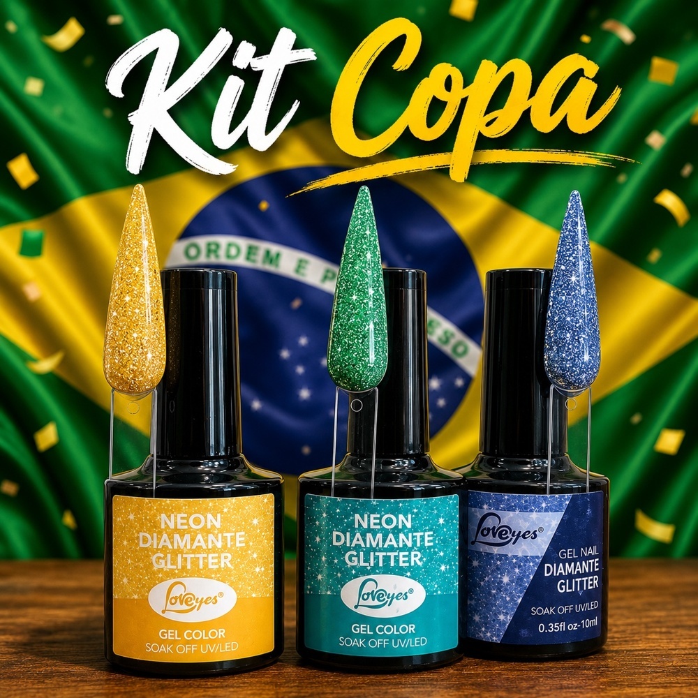 Kit Esmaltes em Gel Copa do Mundo Seleções Unhas Personalizadas Brilho Intenso Secagem Rápida UV/Led 10ml Dafu/Real Love