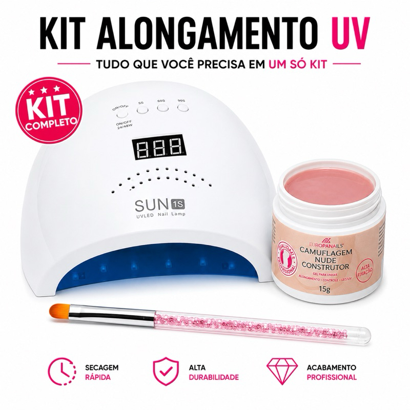 Kit Alongamento Unhas Gel Completo Cabine LED UV 48W Gel de Construção Pincel de Aplicação + BRINDE🌟